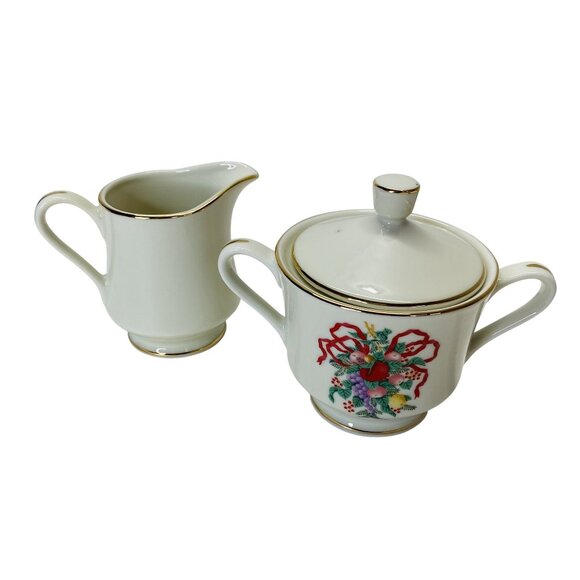 Classic Traditions Japan Christmas Creamer & Sugar Bowl Porcelain Gold Trim - Picture 3 of 8